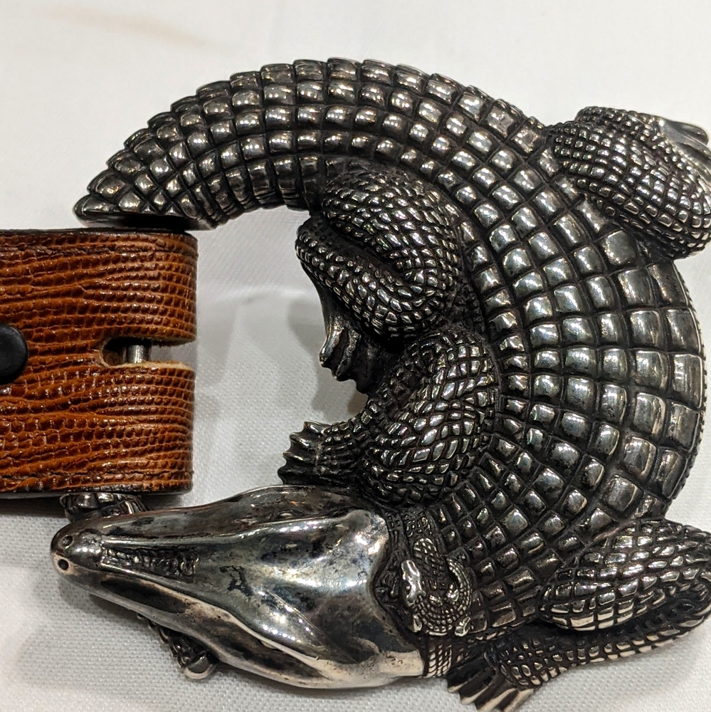 Jeff Deegan Alligator 925 Silver Belt Buckle
